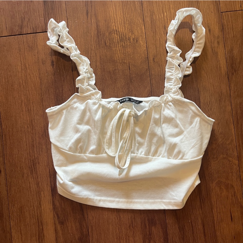 Shein frilly white tank top camisole top white camisole top